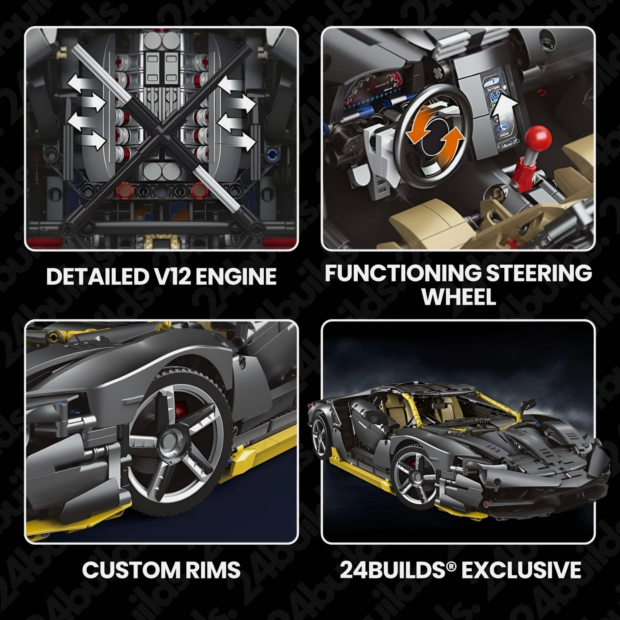 Black Edition Italian V12 Supercar | 3844pcs - BRICKS LAB