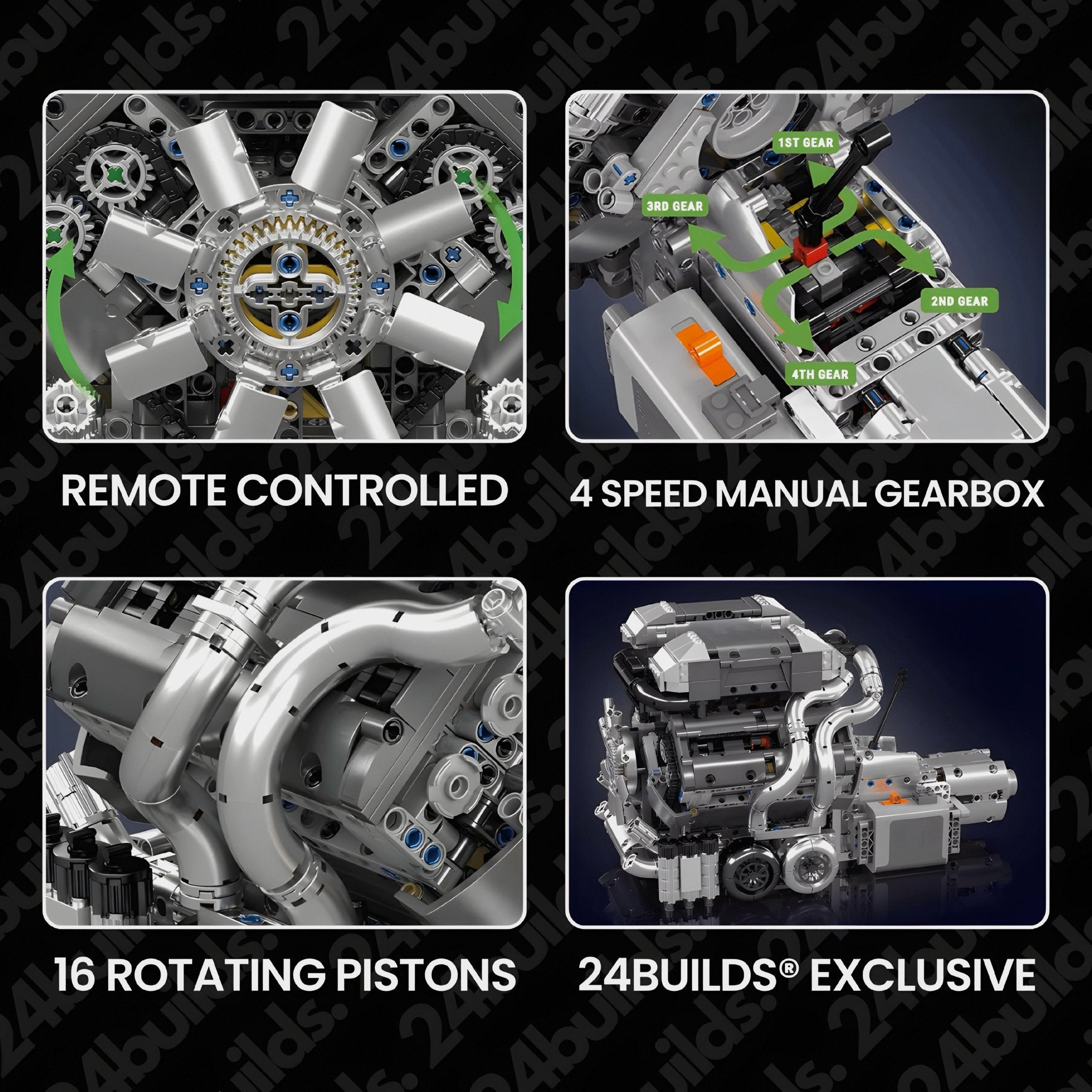 Motorised Hypercar W16 Engine & Gearbox | 2024pcs - BRICKS LAB