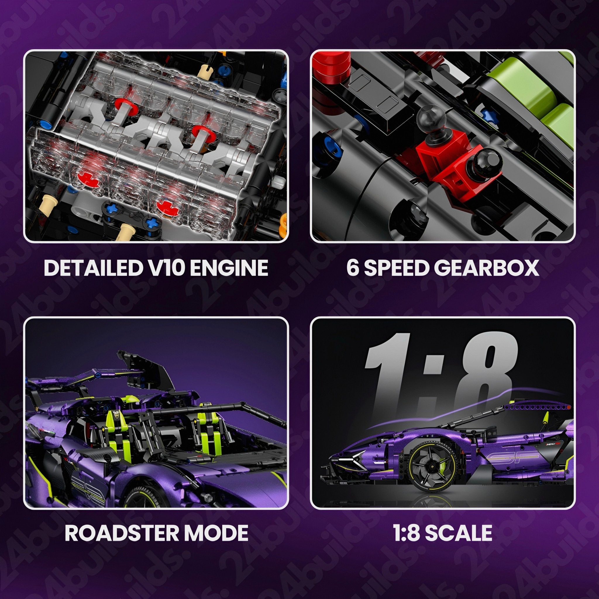 Purple Flake Edition V10 Supercar | 3658pcs - BRICKS LAB