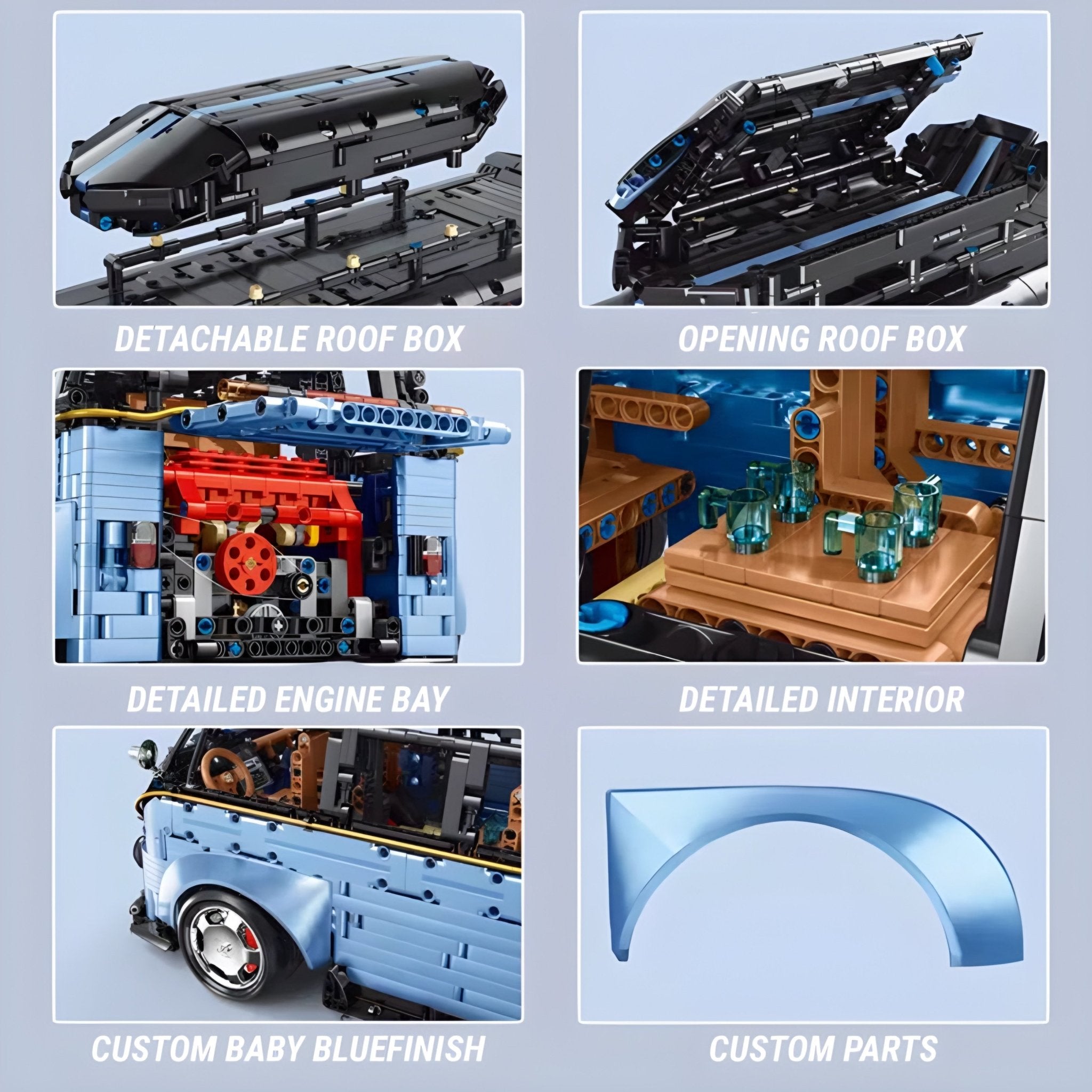 Widebody Satin Blue Campervan | 3298pcs - BRICKS LAB